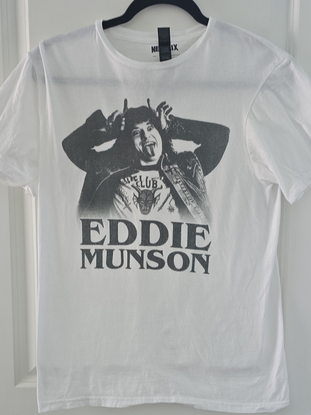Soft Style White Eddie Munson Black Graphic Tee